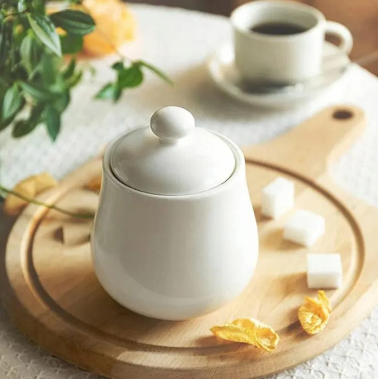 Zestaw cukiernica i mlecznik porcelana Bianco dzbanuszek na mleko śmietankę