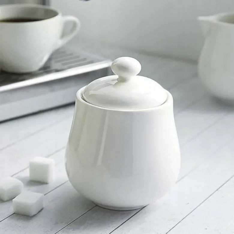 Zestaw cukiernica i mlecznik porcelana Bianco dzbanuszek na mleko śmietankę