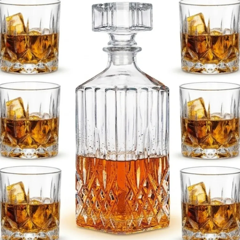 Zestaw do whisky karafka szklana 850 ml i 6 grubych szklanek 280 ml GierekHoff Royal Diamond