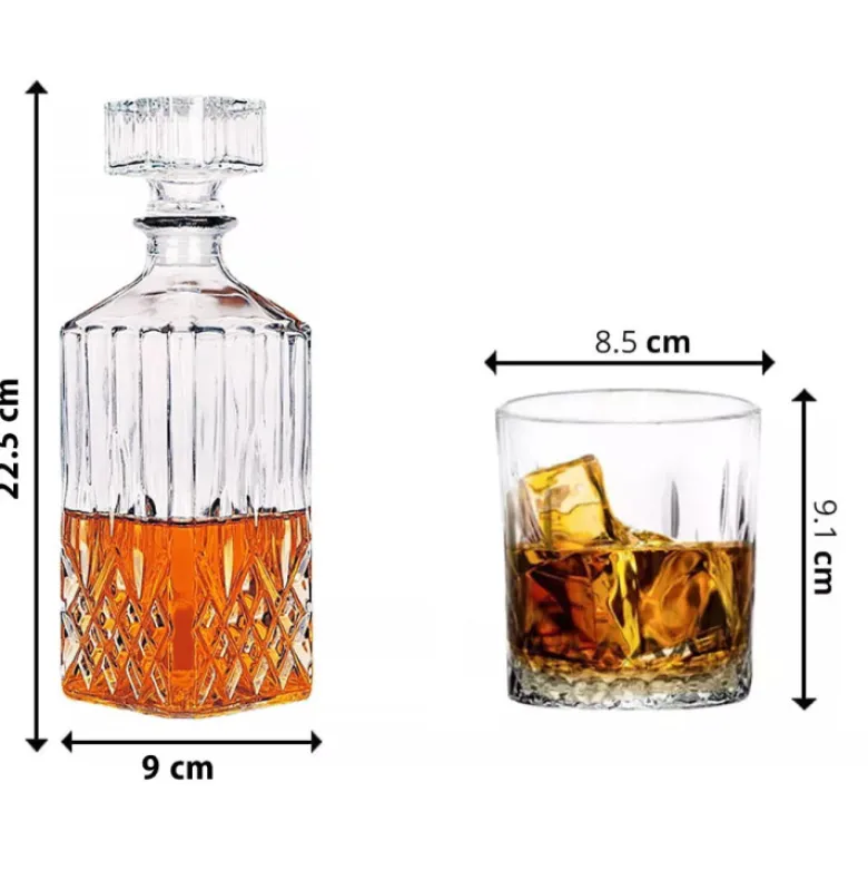 Zestaw do whisky karafka szklana 850 ml i 6 grubych szklanek 280 ml GierekHoff Royal Diamond