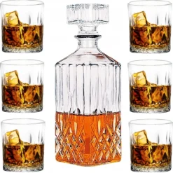 Zestaw do whisky karafka szklana 850 ml i 6 grubych szklanek 280 ml GierekHoff Royal Diamond