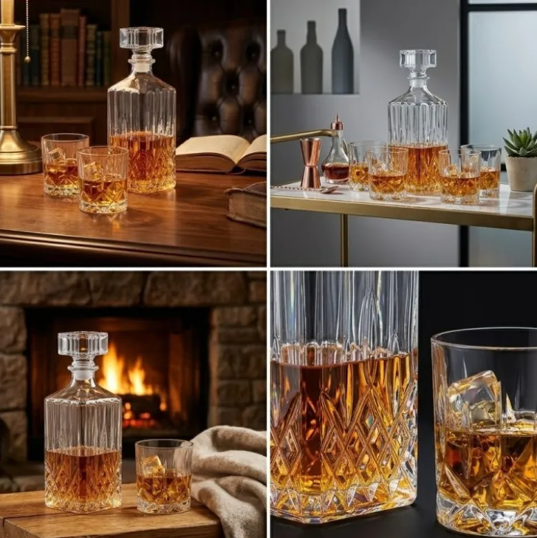 Zestaw do whisky karafka szklana 850 ml i 6 grubych szklanek 280 ml GierekHoff Royal Diamond