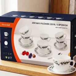 Zestaw 6 filiżanek 170 ml ze spodkami GierekHoff Herbarium dla 6 osób białe wzór kwiaty GH 1233