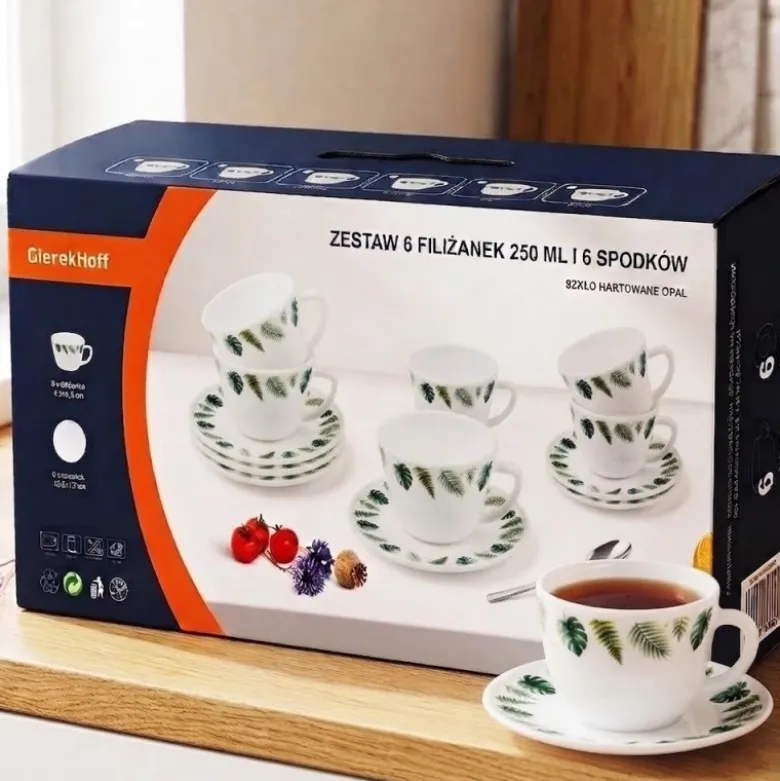 Zestaw 6 filiżanek 170 ml ze spodkami GierekHoff Botanica dla 6 osób białe wzór kwiaty GH 1232