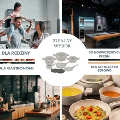 Zestaw garnków aluminiowych beżowych z powłoką nieprzywierającą 12 el. komplet z patelnia wraz z rondlem Klausberg