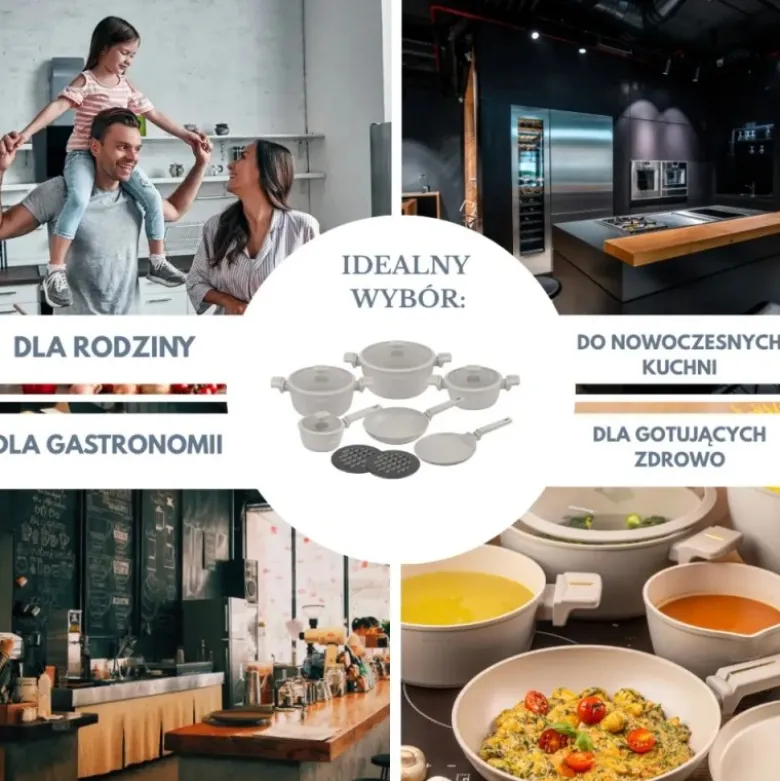 Zestaw garnków aluminiowych beżowych z powłoką nieprzywierającą 12 el. komplet z patelnia wraz z rondlem Klausberg