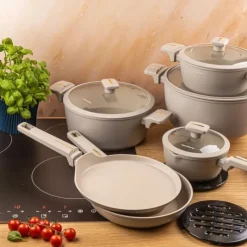 Zestaw garnków aluminiowych beżowych z powłoką nieprzywierającą 12 el. komplet z patelnia wraz z rondlem Klausberg