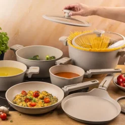 Zestaw garnków aluminiowych beżowych z powłoką nieprzywierającą 12 el. komplet z patelnia wraz z rondlem Klausberg