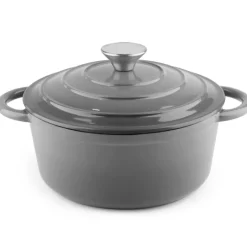 Zestaw garnków 20/22/24 cm i patelnia 25 cm żeliwne emaliowane GierekHoff Żeliwna Tradycja ciężkie szare GH 6021
