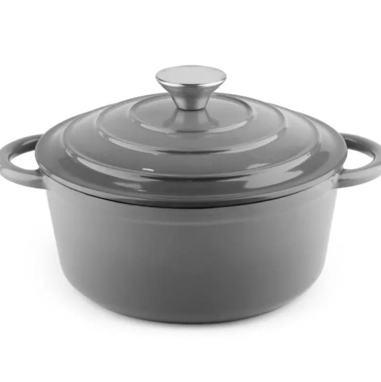 Zestaw garnków 20/22/24 cm i patelnia 25 cm żeliwne emaliowane GierekHoff Żeliwna Tradycja ciężkie szare GH 6021