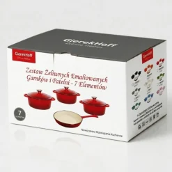 Zestaw garnków 20/22/24 cm i patelnia 25 cm żeliwne emaliowane GierekHoff Żeliwna Tradycja ciężkie czarne GH 6018