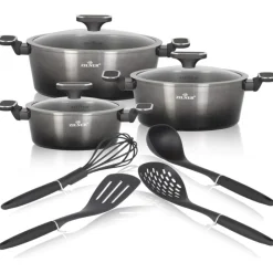Zestaw garnków marmurkowych z przyborami 10 elementowy Gray Black Kiwi Zilner ZL 8595