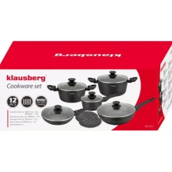 Zestaw garnków z nieprzywieralną powłoką marmurkową 12 elementowy Klausberg KB-7657