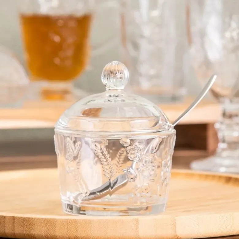 Zestaw kawowy mlecznik 200 ml i cukiernica szklana 200 ml Altom Rosalie kwiatowy wzór