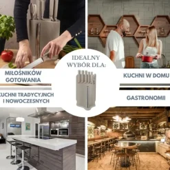 Zestaw noży 8el. z deską do krojenia i uchwytem na ręcznik w stojaku beżowy Klausberg
