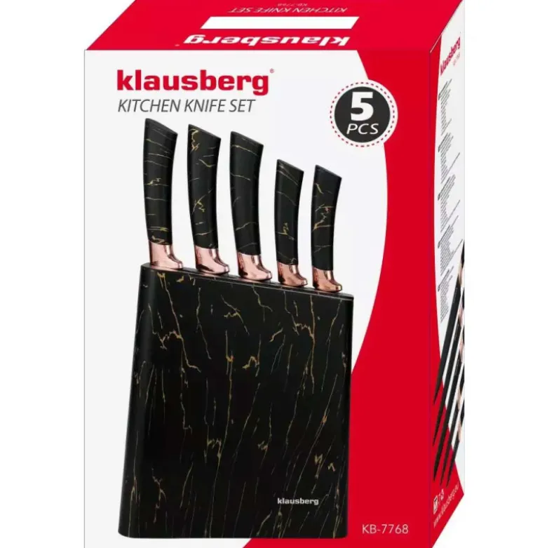 Zestaw noży kuchennych w bloku czarny marmur komplet 6 elementowy Klausberg KB 7768