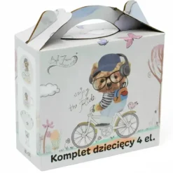 Zestaw obiadowy dla dzieci Bella Fiore 4 elementy Miś kubek talerzyk miseczka kieliszek na jajko Tragar BL-676