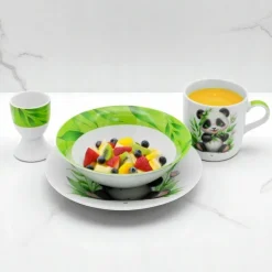 Zestaw obiadowy porcelana dla dzieci Bella Fiore 4 elementy Panda kubek talerzyk miseczka kieliszek na jajko