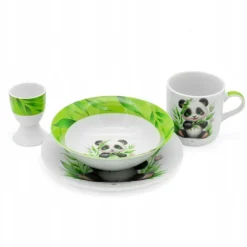 Zestaw obiadowy porcelana dla dzieci Bella Fiore 4 elementy Panda kubek talerzyk miseczka kieliszek na jajko