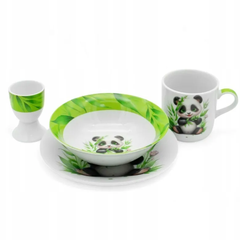 Zestaw obiadowy porcelana dla dzieci Bella Fiore 4 elementy Panda kubek talerzyk miseczka kieliszek na jajko
