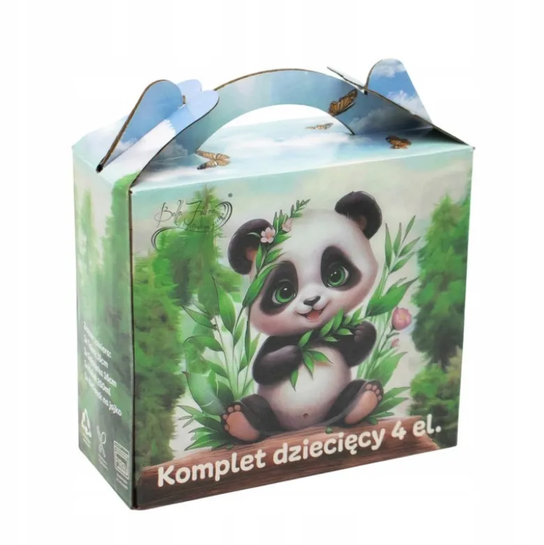 Zestaw obiadowy porcelana dla dzieci Bella Fiore 4 elementy Panda kubek talerzyk miseczka kieliszek na jajko