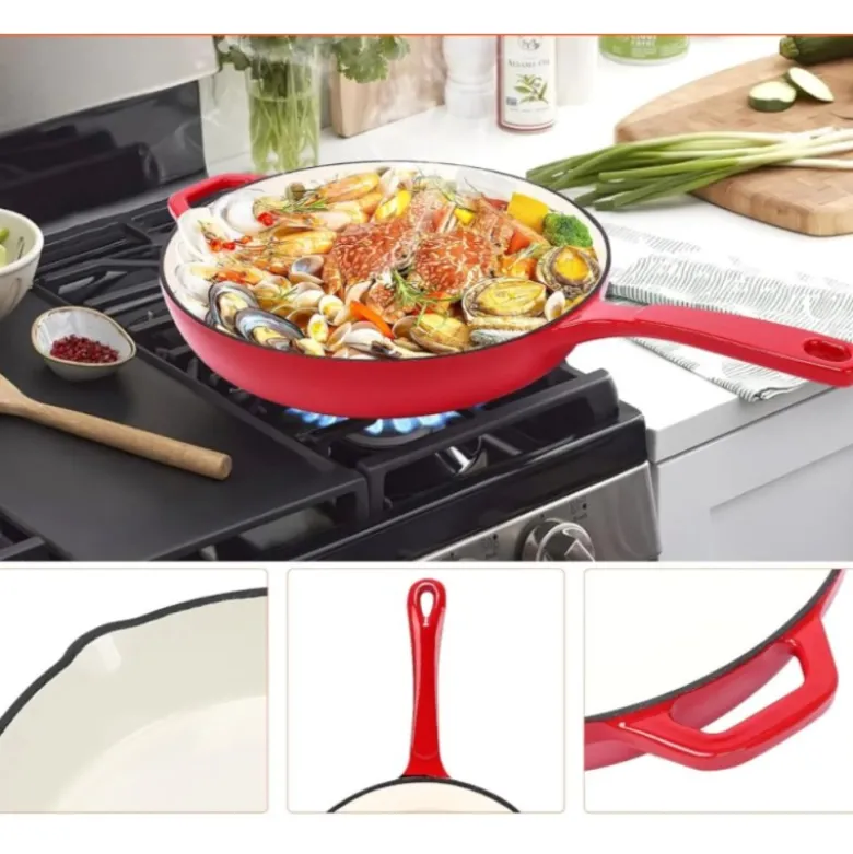 Zestaw 3 patelnie żeliwne emaliowane 20/25/30 cm GierekHoff Żeliwna Tradycja ciężkie głębokie indukcja gaz ognisko grill GH 6002
