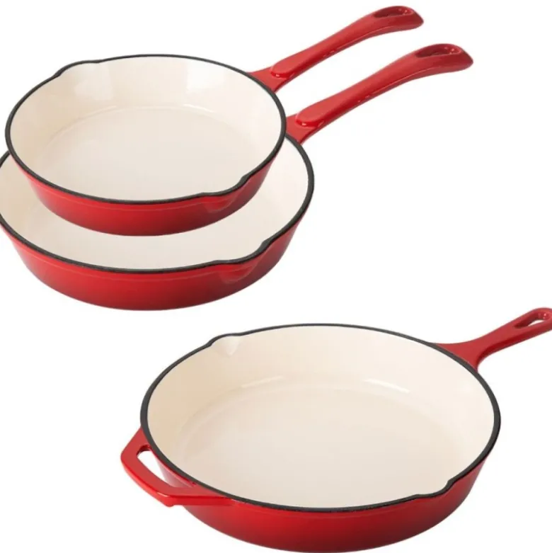 Zestaw 3 patelnie żeliwne emaliowane 20/25/30 cm GierekHoff Żeliwna Tradycja ciężkie głębokie indukcja gaz ognisko grill GH 6002