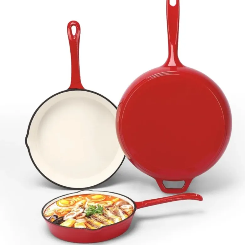 Zestaw 3 patelnie żeliwne emaliowane 20/25/30 cm GierekHoff Żeliwna Tradycja ciężkie głębokie indukcja gaz ognisko grill GH 6002