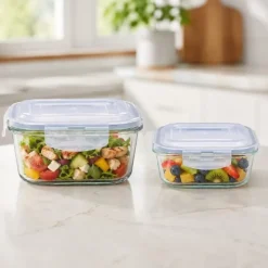 Zestaw pojemników 800/300 ml na żywność jedzenie pudełka z pokrywką lunchbox kwadratowe hermetyczne Cucinia MG Home