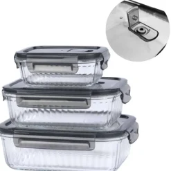 Zestaw 3 pojemników szklanych lunchbox MG Home Cucina 1500/1000/400 ml żaroodporne