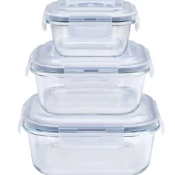Zestaw 3 pojemników szklanych lunchbox MG Home Cucina 1200/800/300 ml żaroodporne