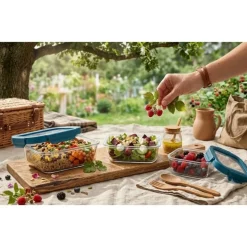 Zestaw 3 pojemników szklanych lunchbox GierekHoff Corio Glass żaroodporne hermetyczne prostokątne GH 1117