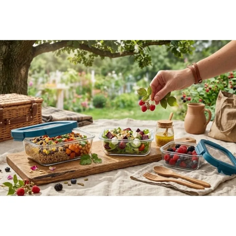 Zestaw 3 pojemników szklanych lunchbox GierekHoff Corio Glass żaroodporne hermetyczne prostokątne GH 1117