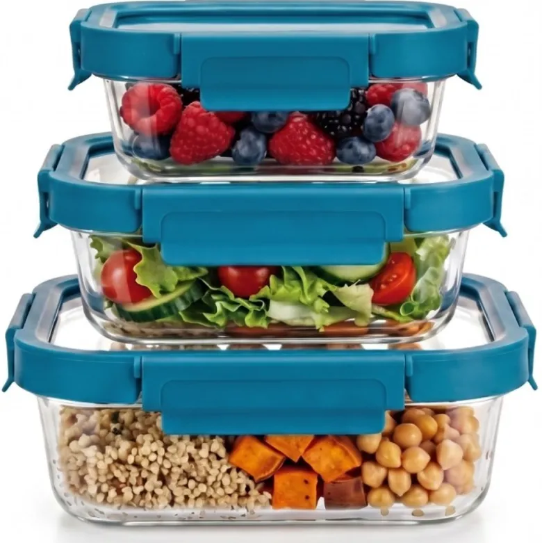 Zestaw 3 pojemników szklanych lunchbox GierekHoff Corio Glass żaroodporne hermetyczne prostokątne GH 1117