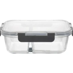 Zestaw 4 pojemników szklanych 1050 ml z przegrodą lunchbox GierekHoff Split 1104 żaroodporne hermetyczne dwukomorowe