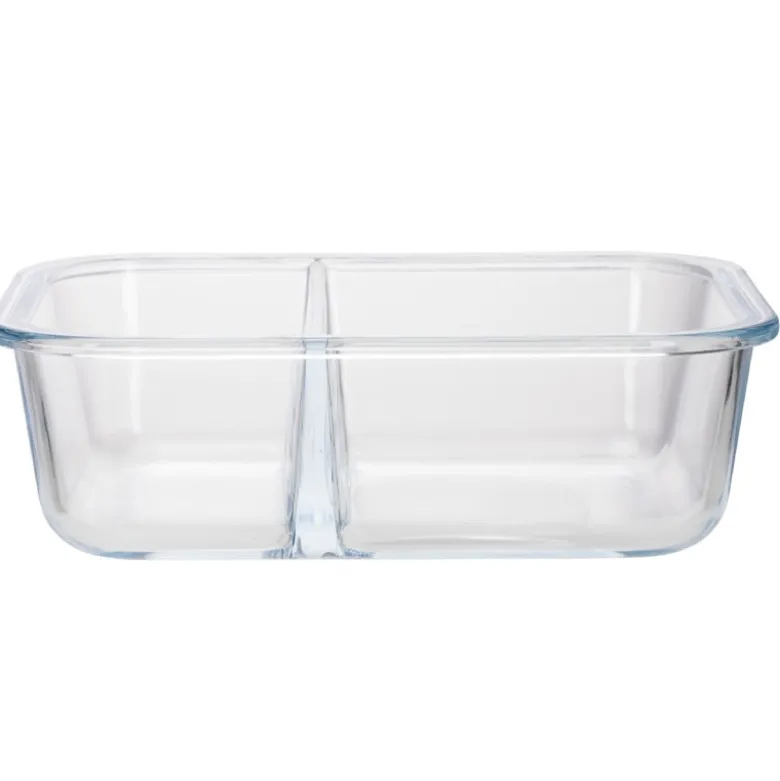 Zestaw 4 pojemników szklanych 1050 ml z przegrodą lunchbox GierekHoff Split 1104 żaroodporne hermetyczne dwukomorowe