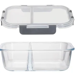 Zestaw 4 pojemników szklanych 1050 ml z przegrodą lunchbox GierekHoff Split 1104 żaroodporne hermetyczne dwukomorowe