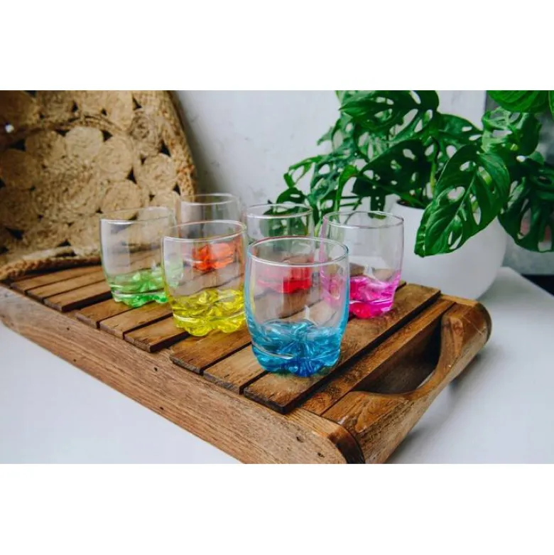 Zestaw 6 szklanek 250 ml i 6 kieliszków 25 ml z kolorowym dnem Glasmark