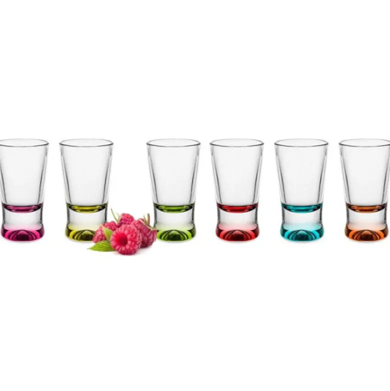 Zestaw 6 szklanek 250 ml i 6 kieliszków 25 ml z kolorowym dnem Glasmark